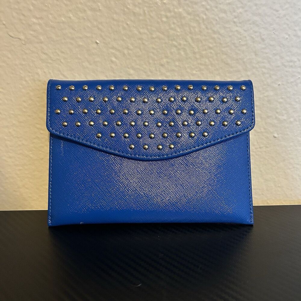 Genuine Leather Blue Halogen Wallet Clutch Wristlet 6.5” x 4.5” EUC